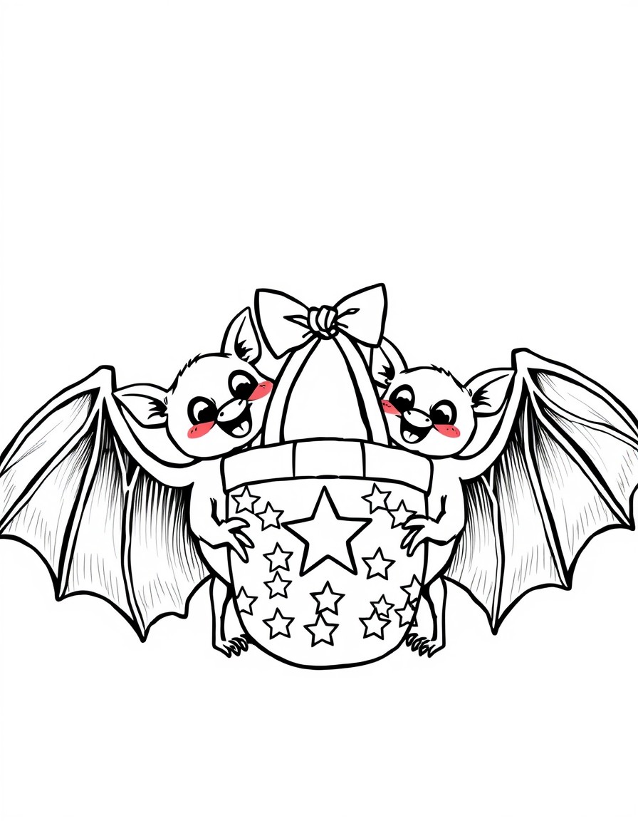 Two bats holding up a planket with stars on it