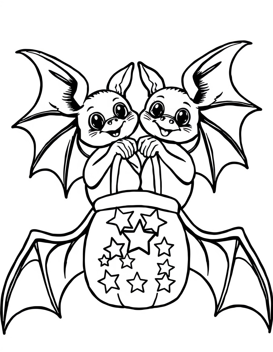Two bats holding up a planket with stars on it