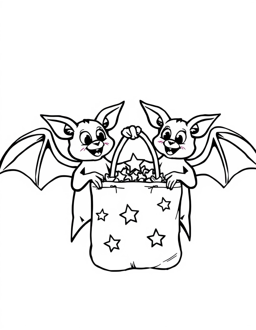 Two bats holding up a planket with stars on it