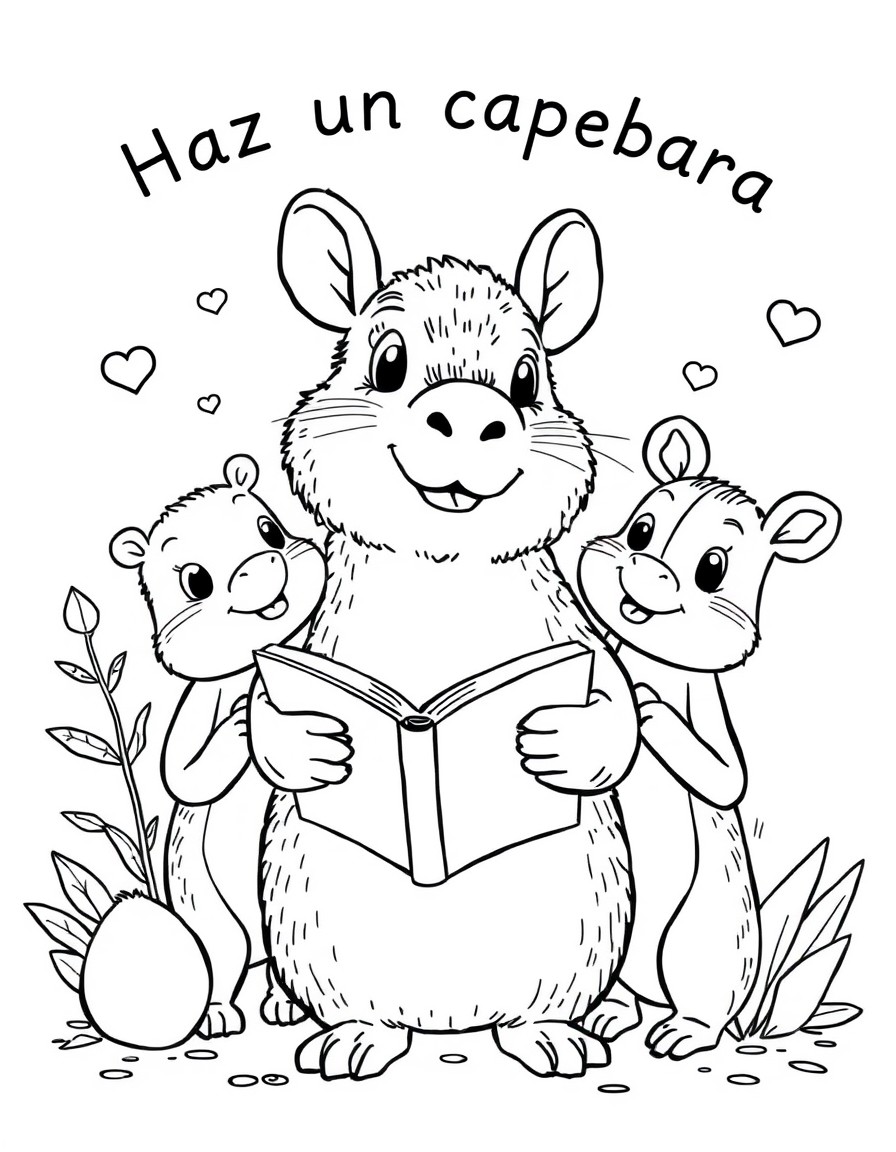 haz un capibara beb tierno que lee libros con sus amigos
