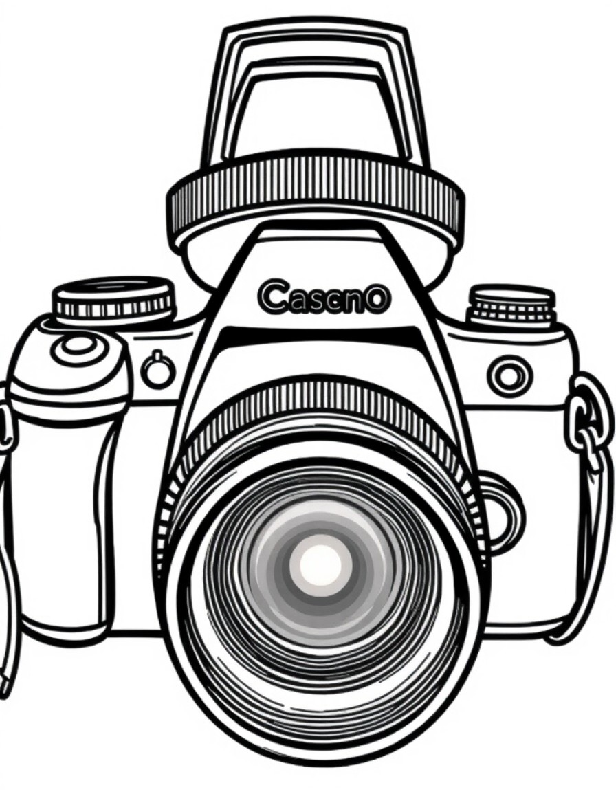 simple camera, bold and easy, cute lines, drawings, classic groovy