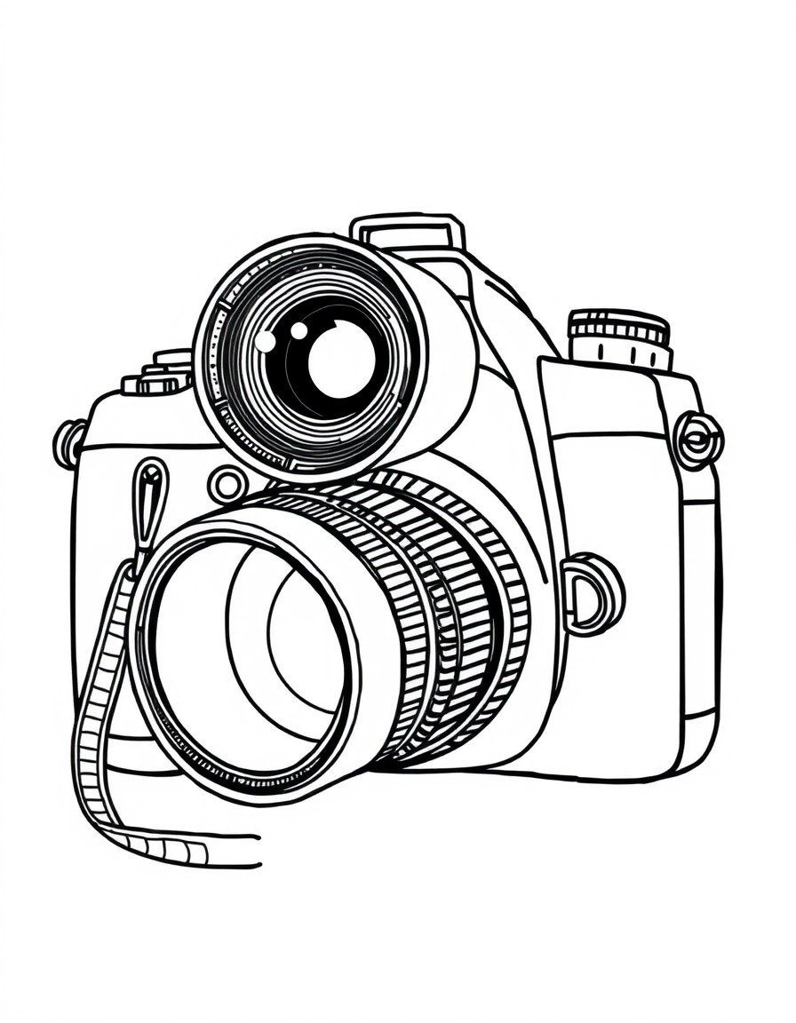simple camera, bold and easy, cute lines, drawings, classic groovy