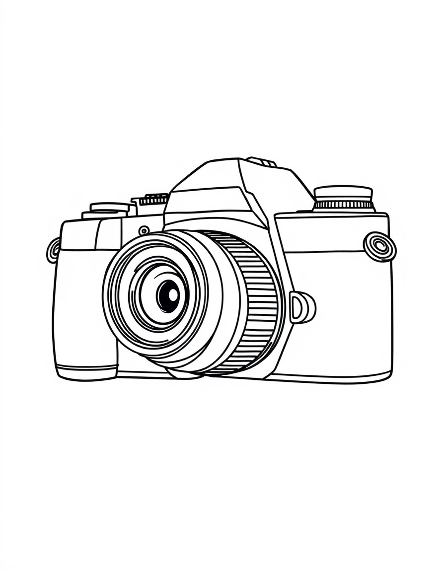 simple camera, bold and easy, cute lines, drawings, classic groovy