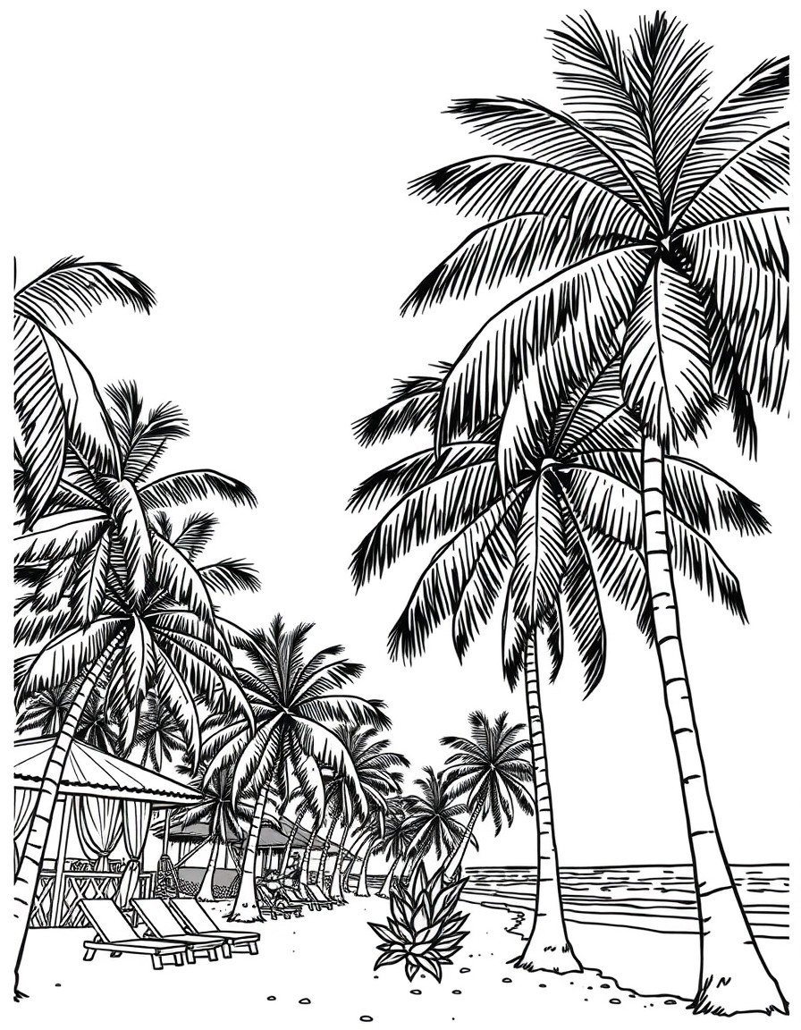 Color by number of a palm beach scene. 10 different colors used, all used 2 times to create 20 different spots to color in the picture