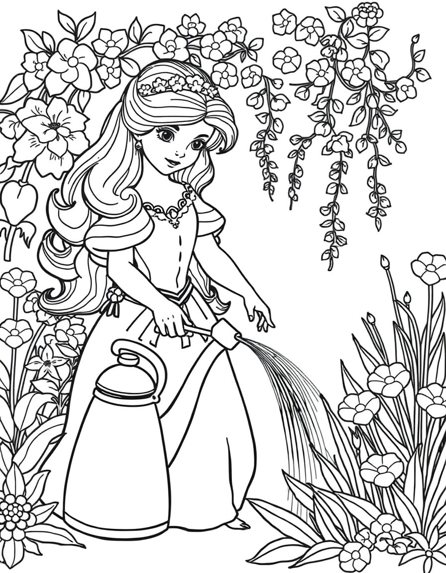 a princess watering her garden