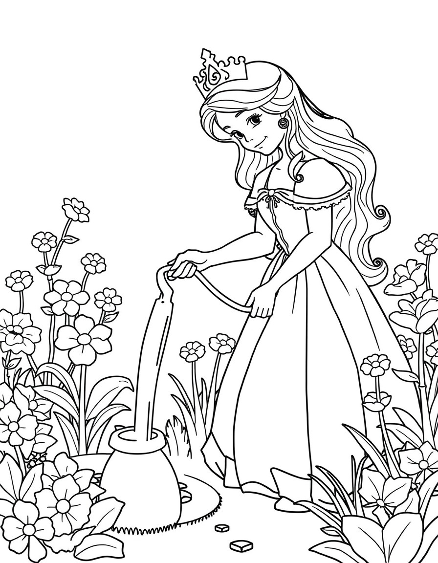 a princess watering her garden