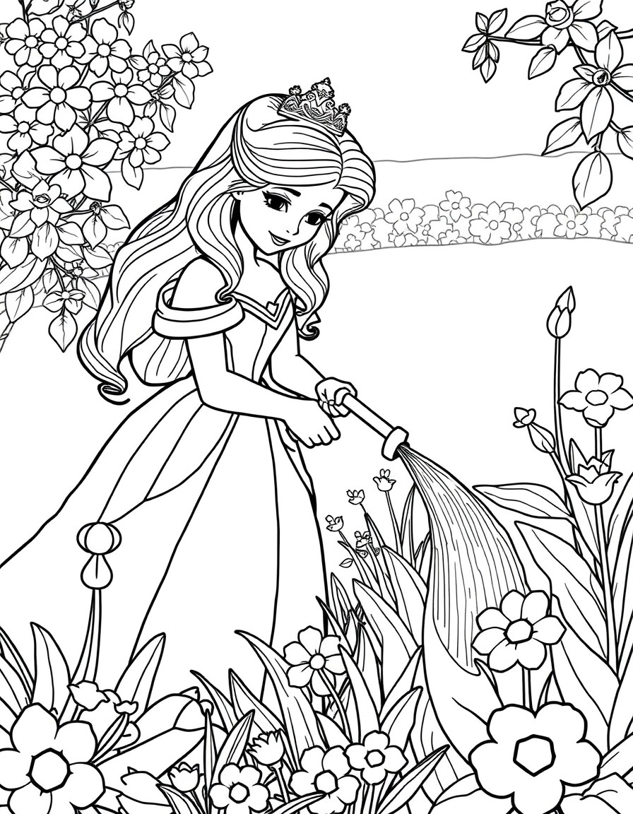 a princess watering her garden