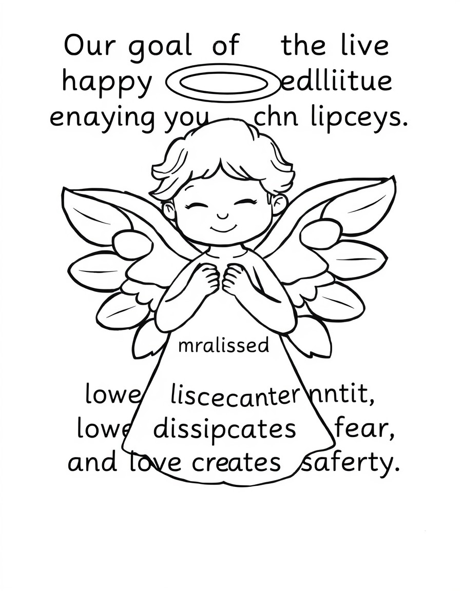 a creature angel with the text Our goal is to live happy healthy lives enjoying our own company. Love dissolves anger love releases resentment love dissipates fear and love creates safety.