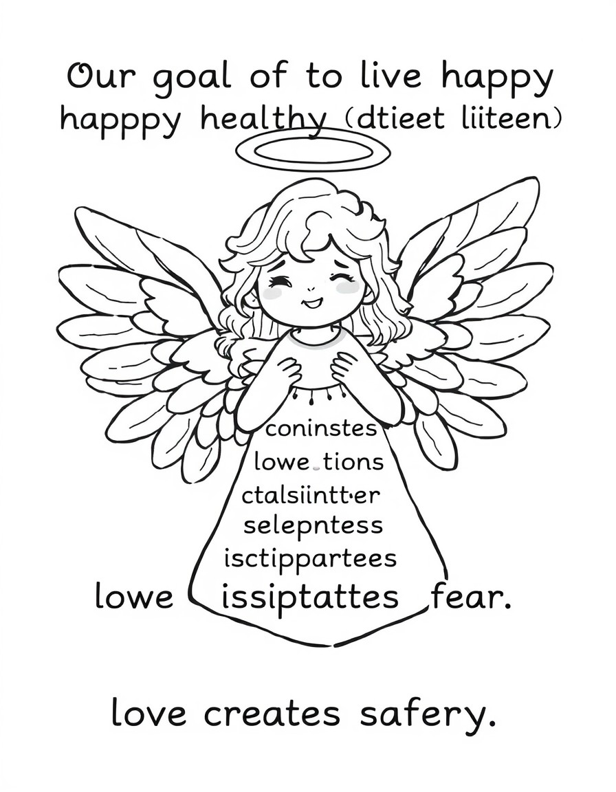 a creature angel with the text Our goal is to live happy healthy lives enjoying our own company. Love dissolves anger love releases resentment love dissipates fear and love creates safety.