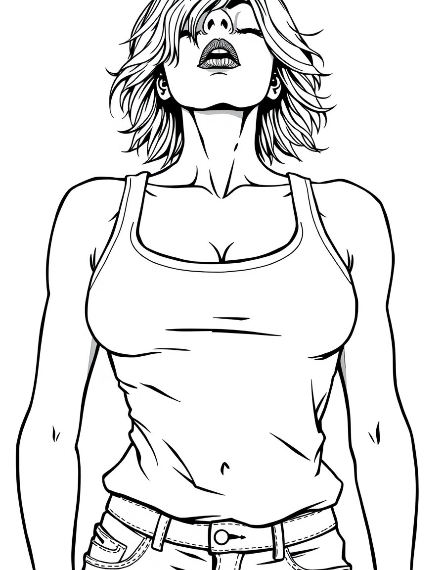 Topless woman flashing tits in tank top