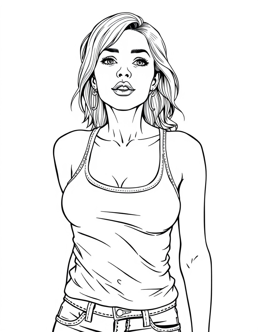 Topless woman flashing tits in tank top