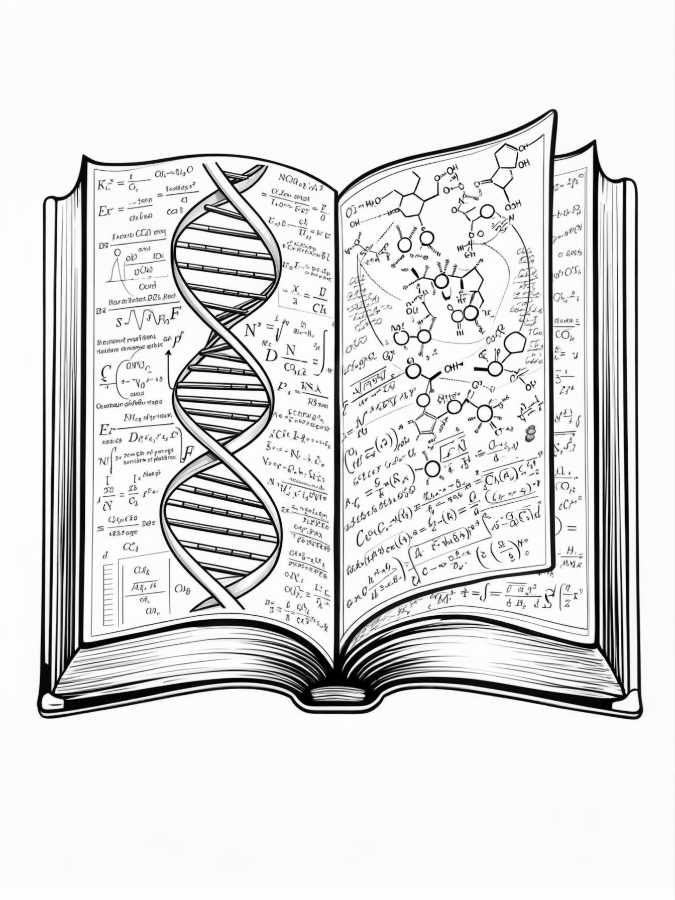 A coloured logo of book with gene diagram and energy formula