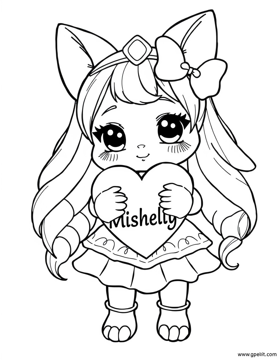kuromi holding a heart with text Mishelly