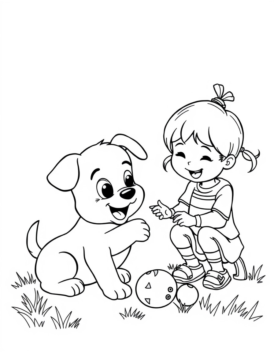 puppy playing with a little boy and girl