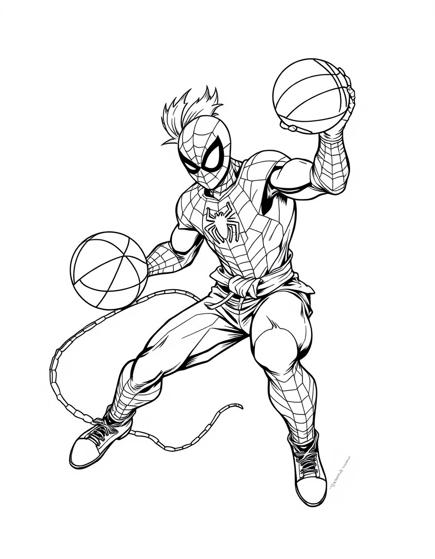 spiderman playing basketball in the style of dragonball