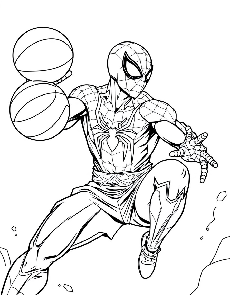spiderman playing basketball in the style of dragonball