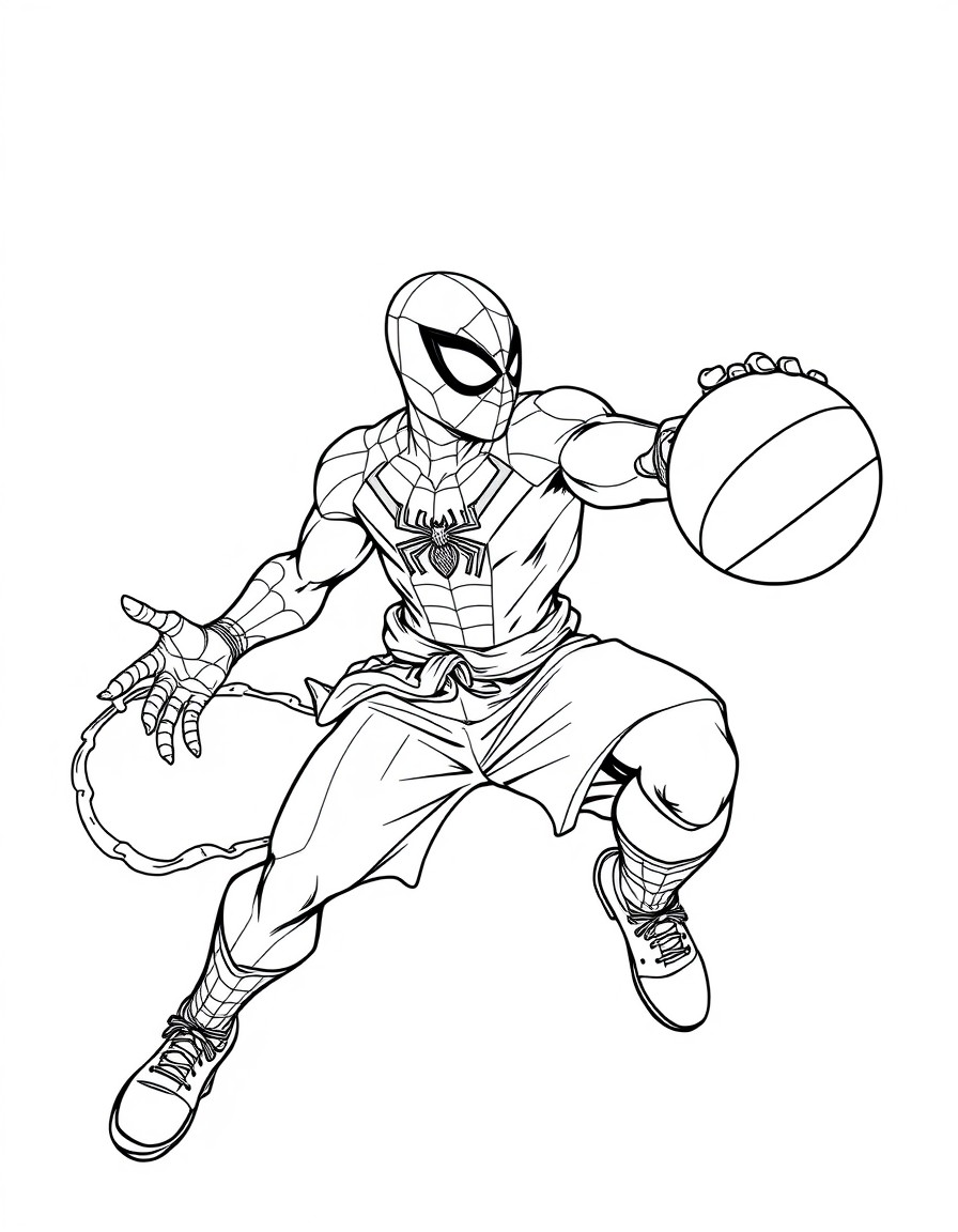 spiderman playing basketball in the style of dragonball