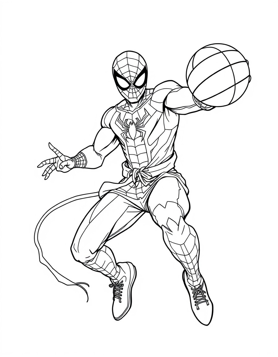 spiderman playing basketball in the style of dragonball