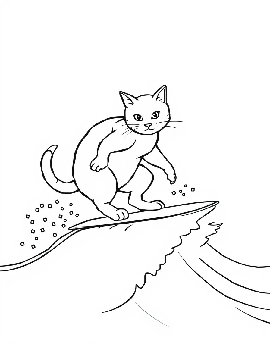 a cat surfing on the wave