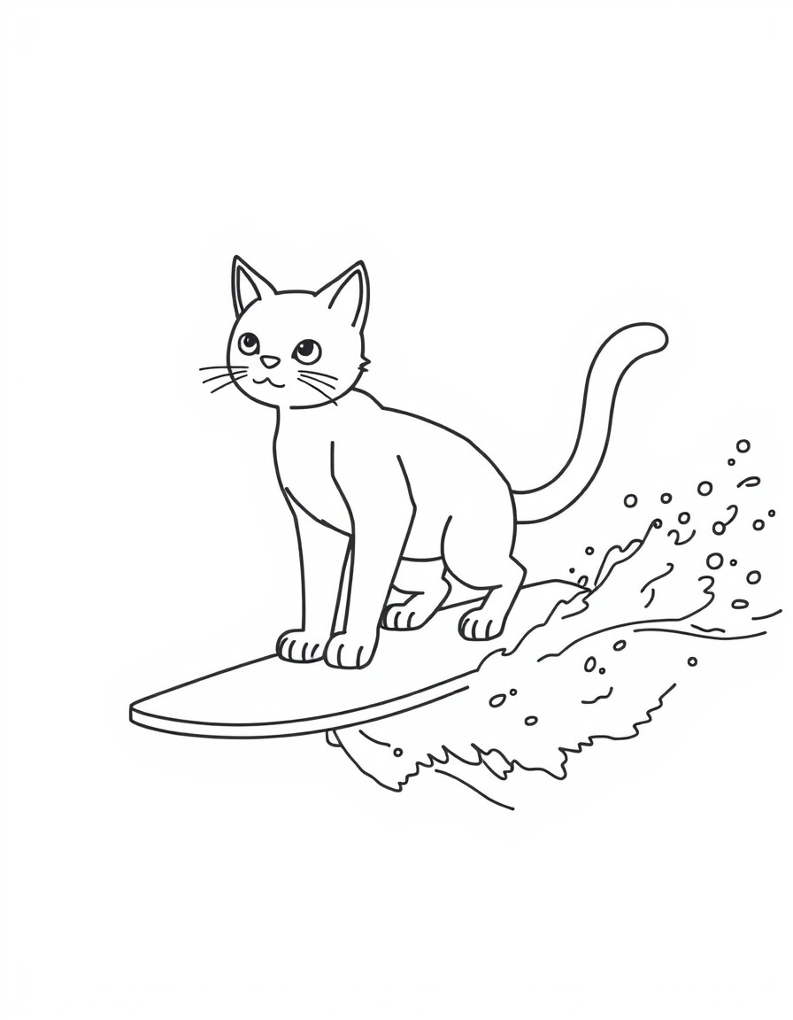 a cat surfing on the wave