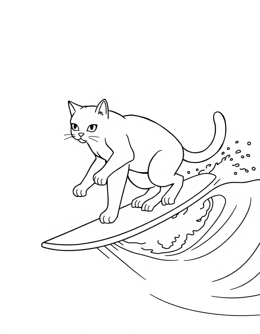 a cat surfing on the wave