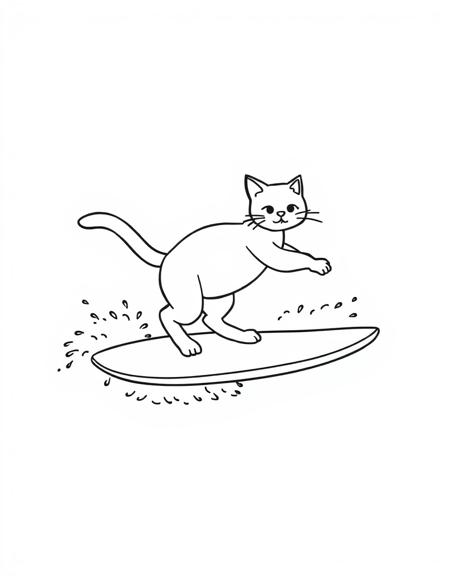 a cat surfing on the wave