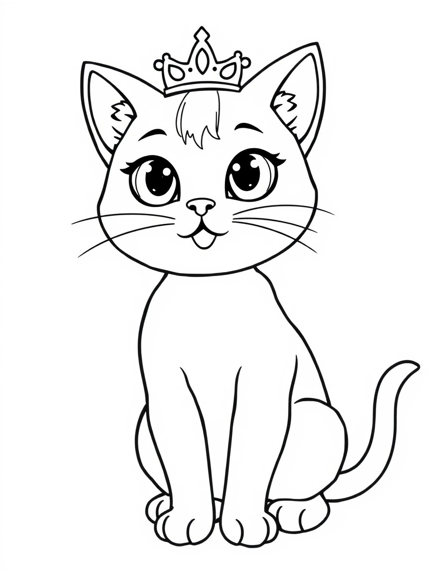 a cute princess cat, clear lines, bold outline