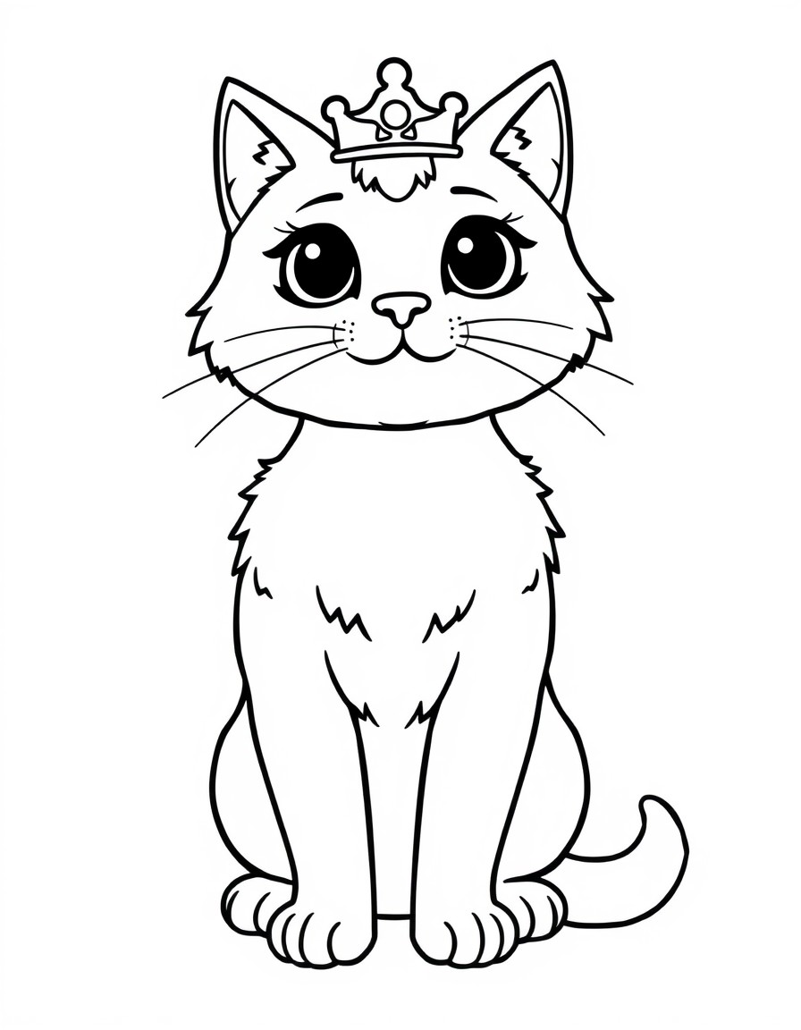 a cute princess cat, clear lines, bold outline