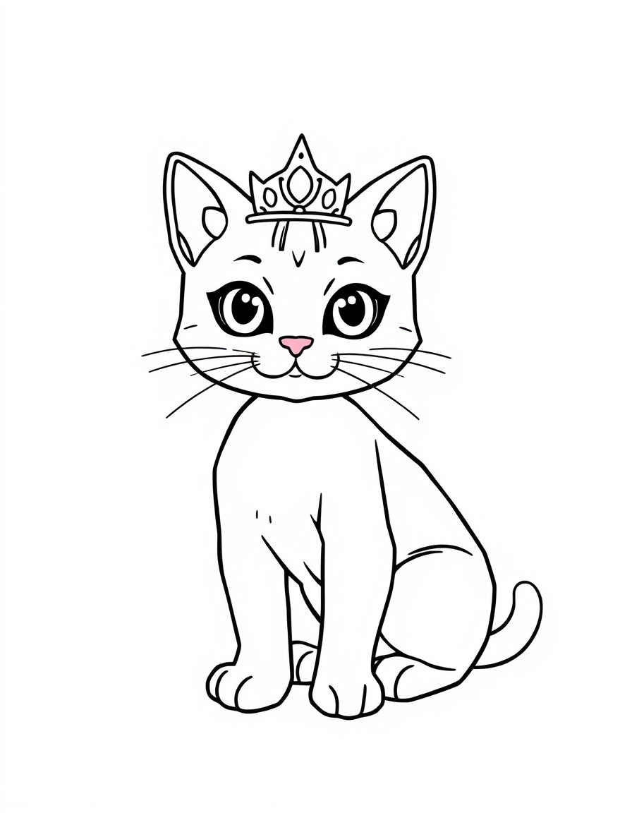 a cute princess cat, clear lines, bold outline