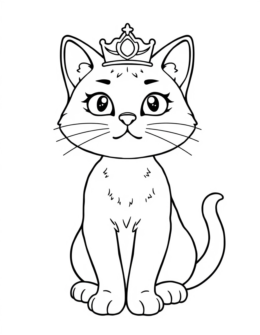 a cute princess cat, clear lines, bold outline