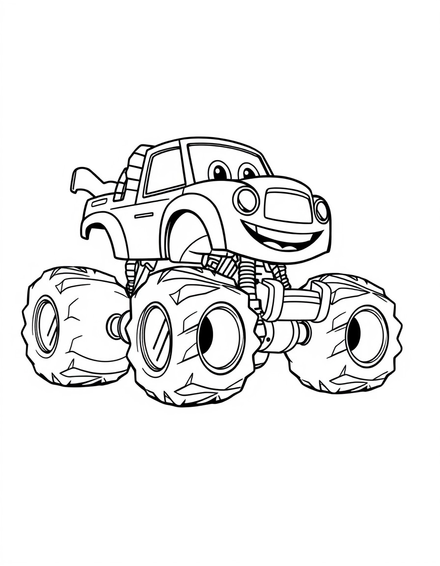 A cute monstertruck smiling and waving using its front wheel