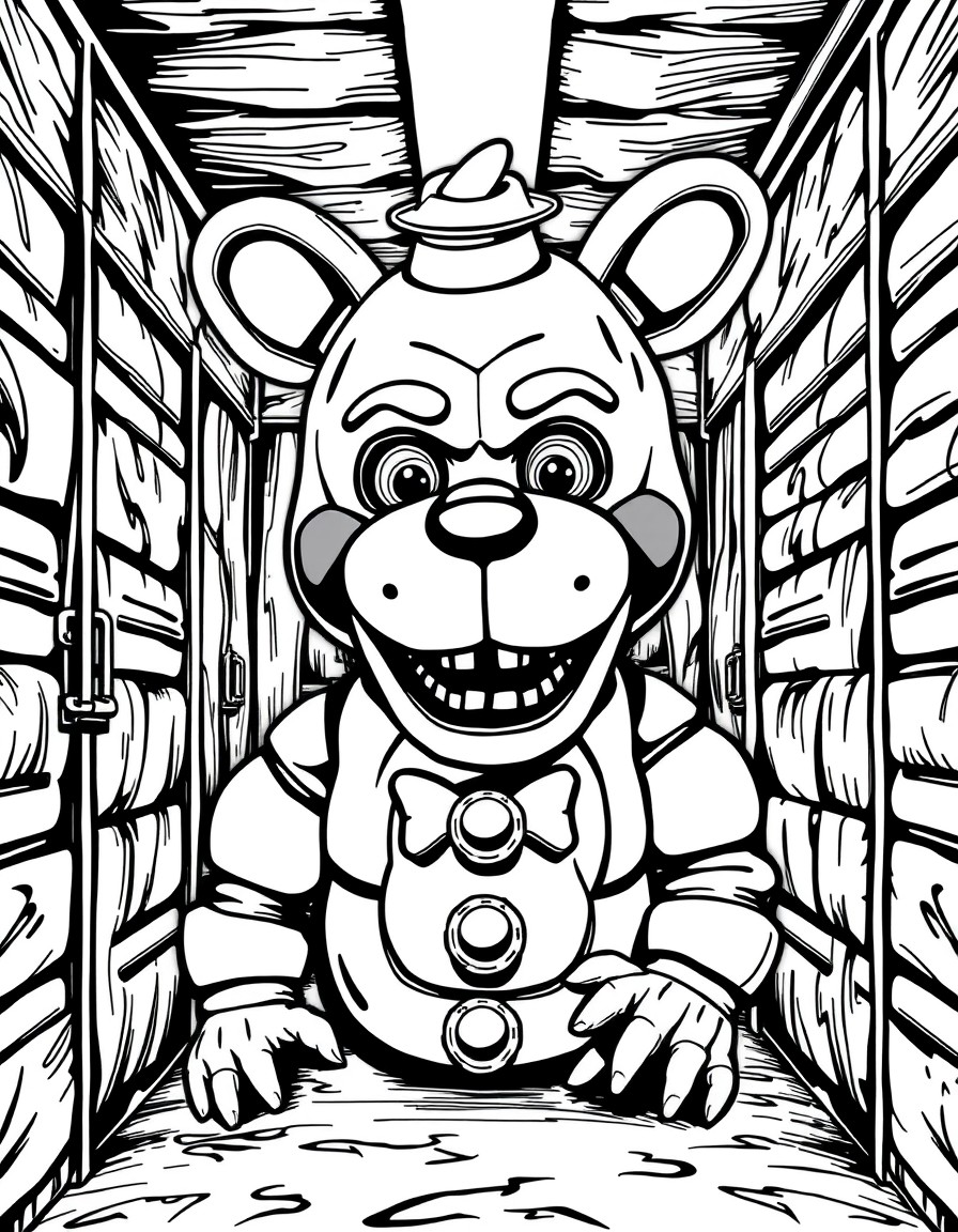 Freddy Fazbear in a dark storage room
