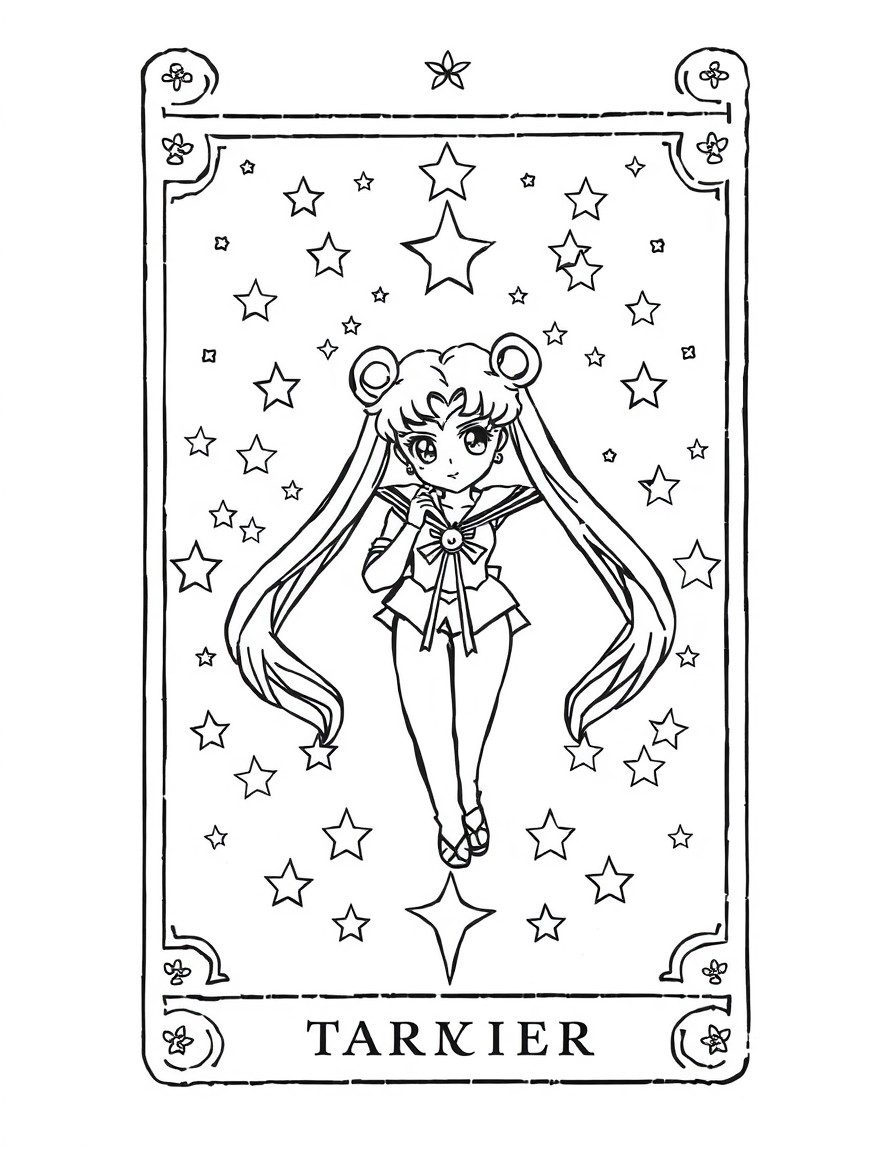 a tarot card with sailor moon in the middle surrounded by stars