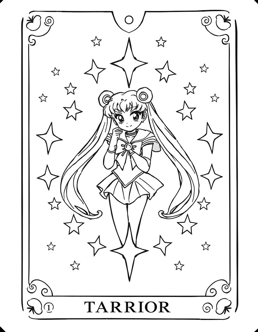 a tarot card with sailor moon in the middle surrounded by stars