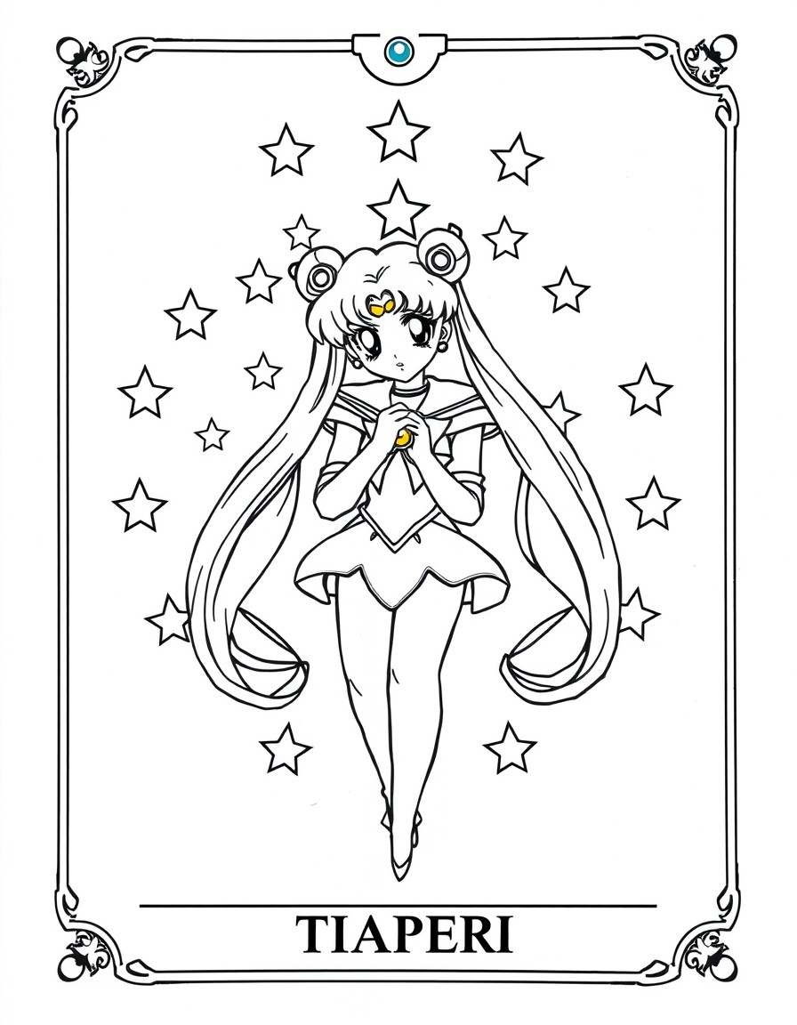 a tarot card with sailor moon in the middle surrounded by stars