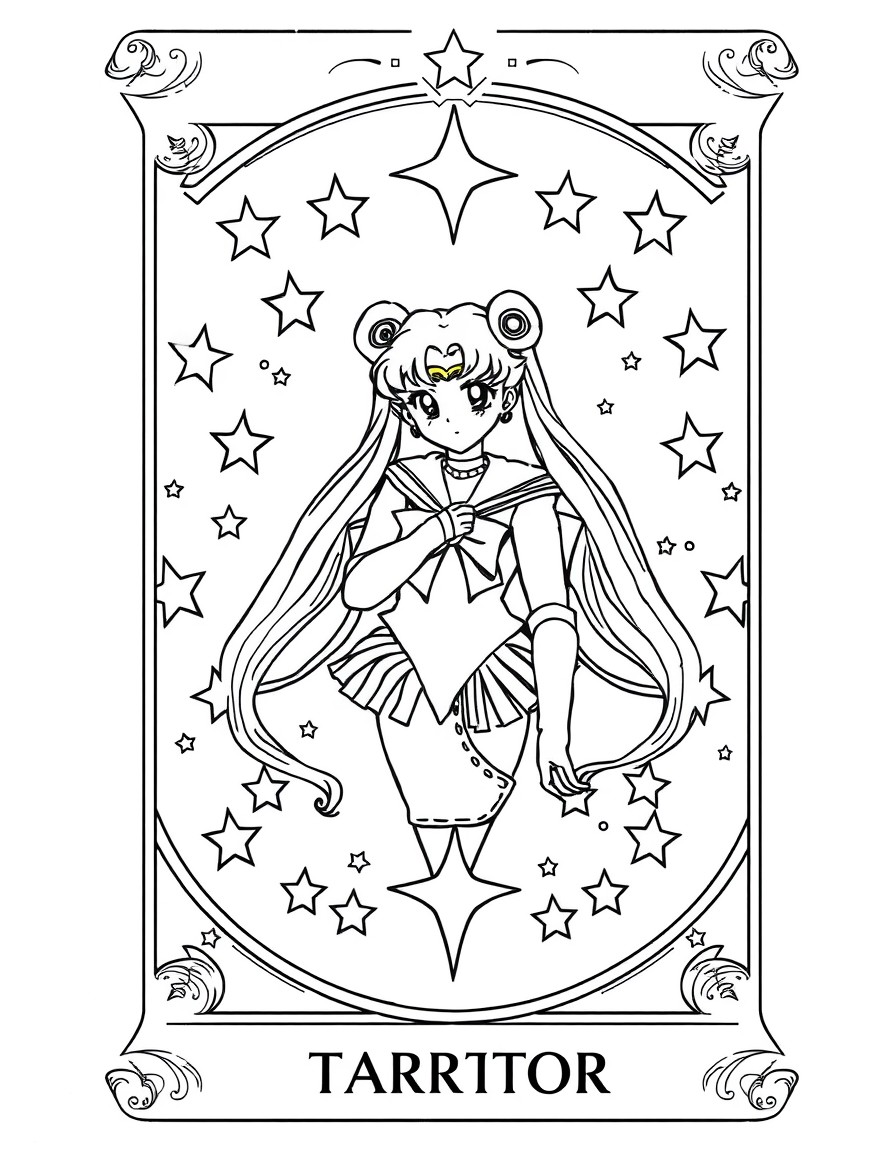 a tarot card with sailor moon in the middle surrounded by stars