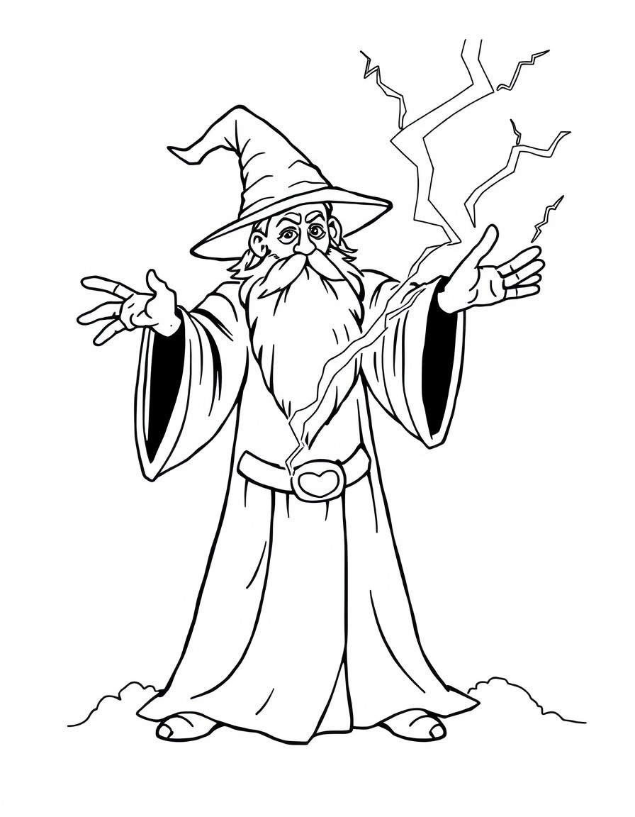 A wizard casting a lightning spell