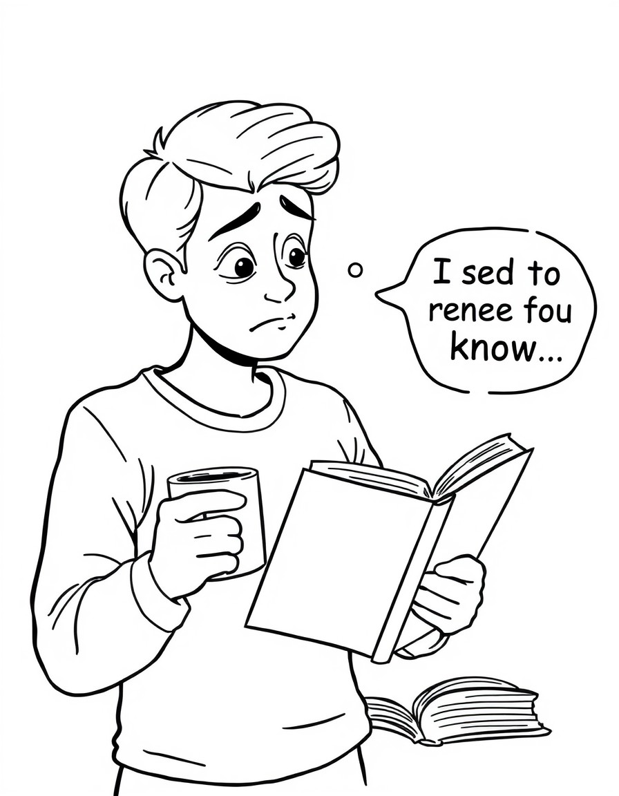 Me trying to remember how I was so smart before...  - Image Person holding a coffee cup staring at a textbook with a confused expression with a thought bubble that says I used to know this... right