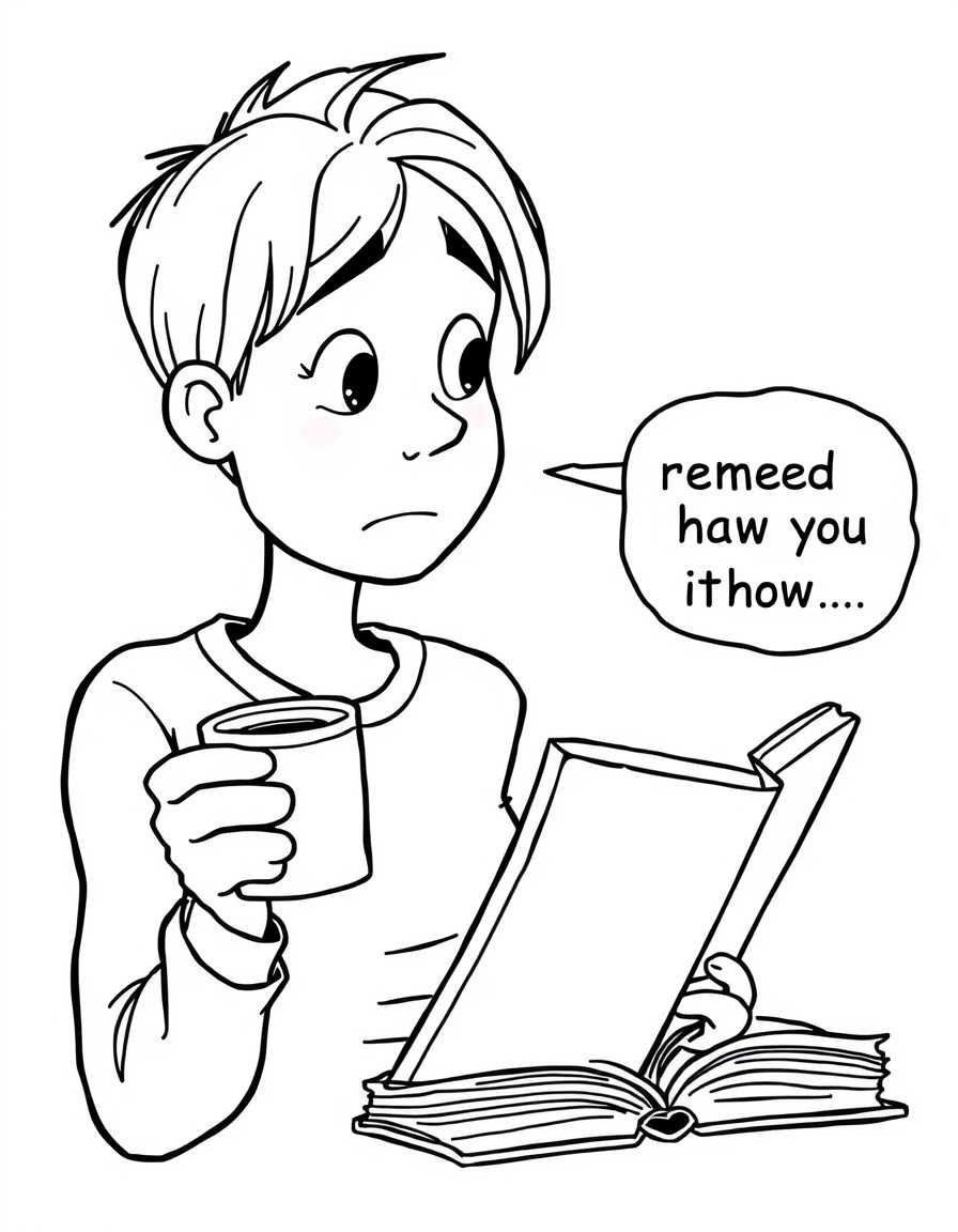 Me trying to remember how I was so smart before...  - Image Person holding a coffee cup staring at a textbook with a confused expression with a thought bubble that says I used to know this... right