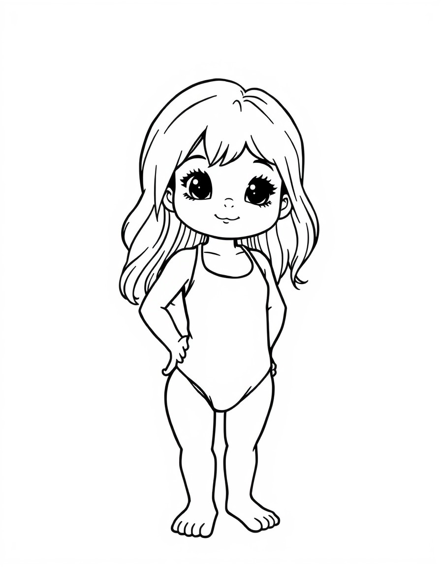 a little girl in a tight swimsuit