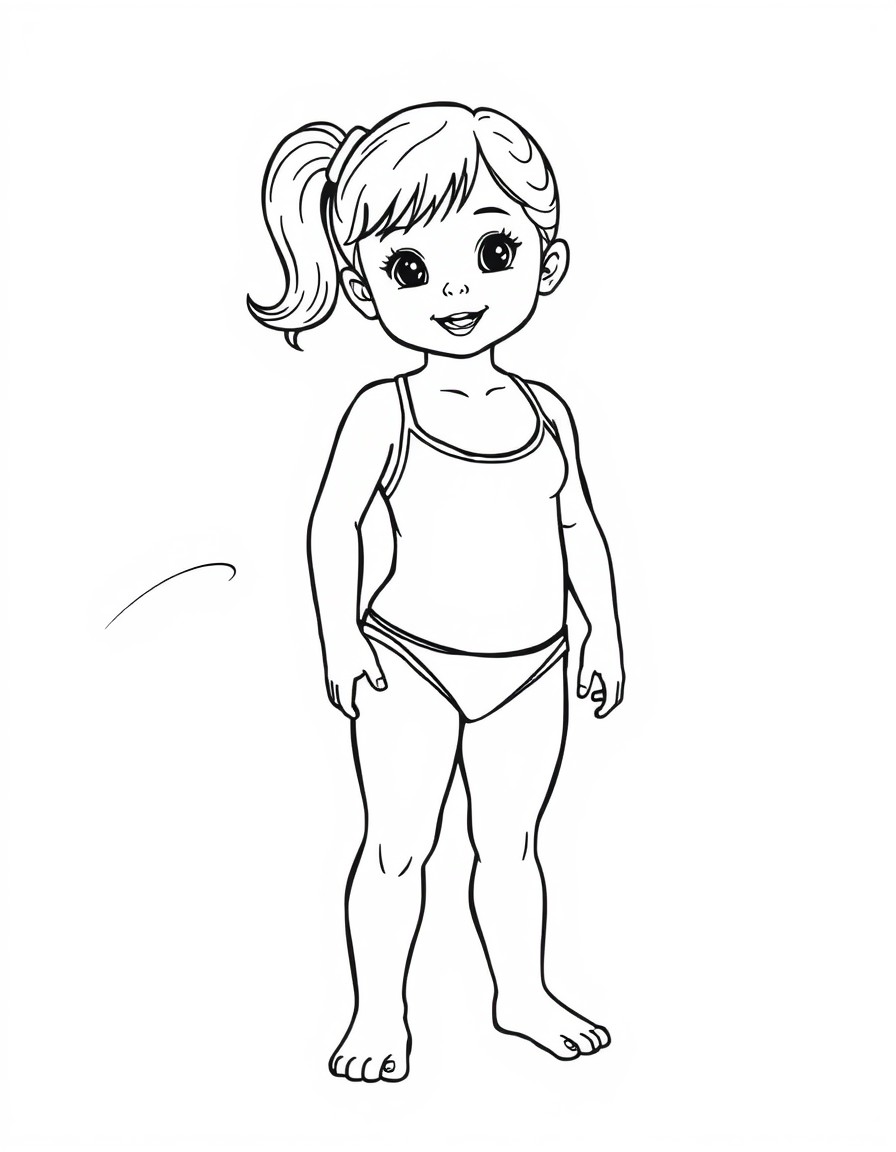 a little girl in a tight swimsuit