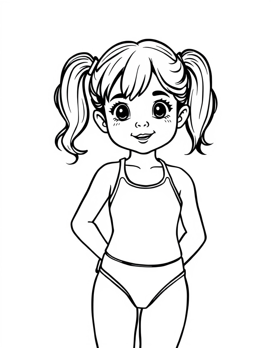 a little girl in a tight swimsuit