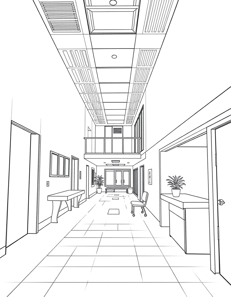 Interior design perspective image of a hospital.