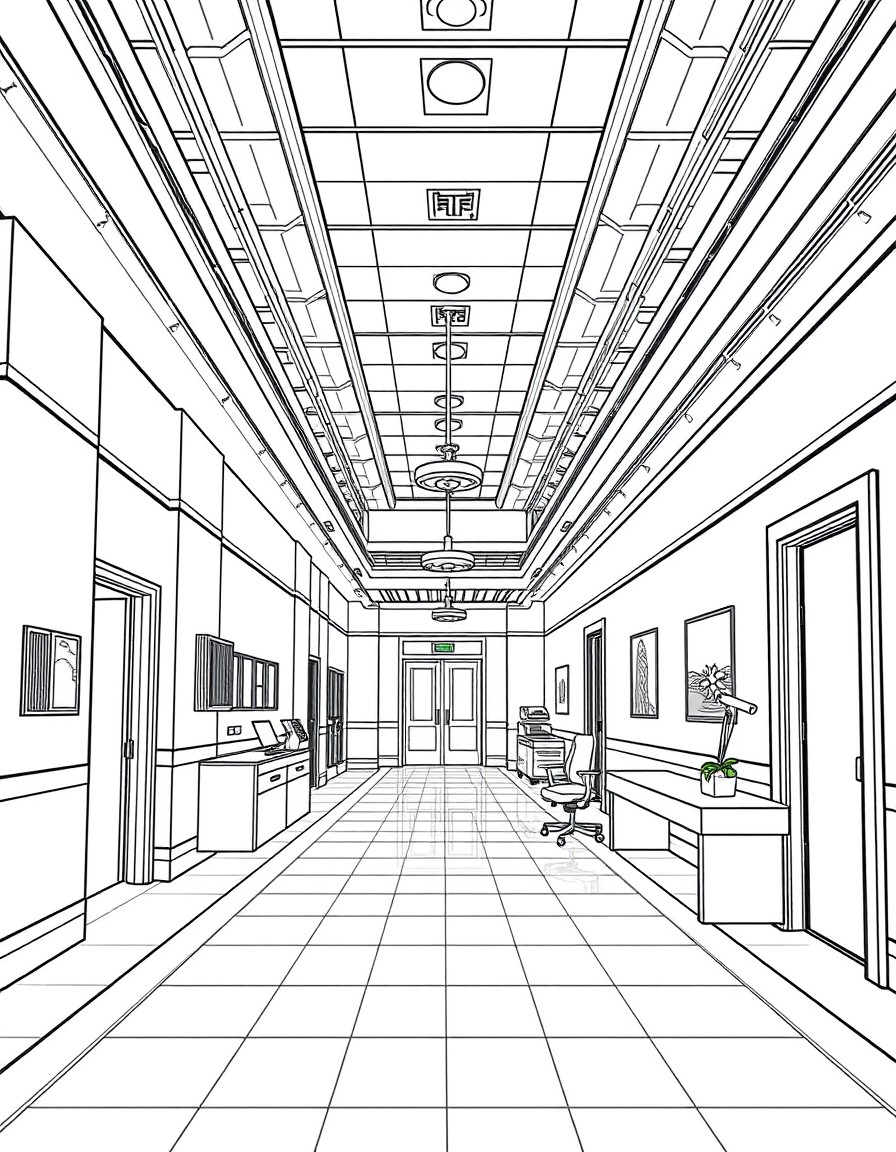 Interior design perspective image of a hospital.