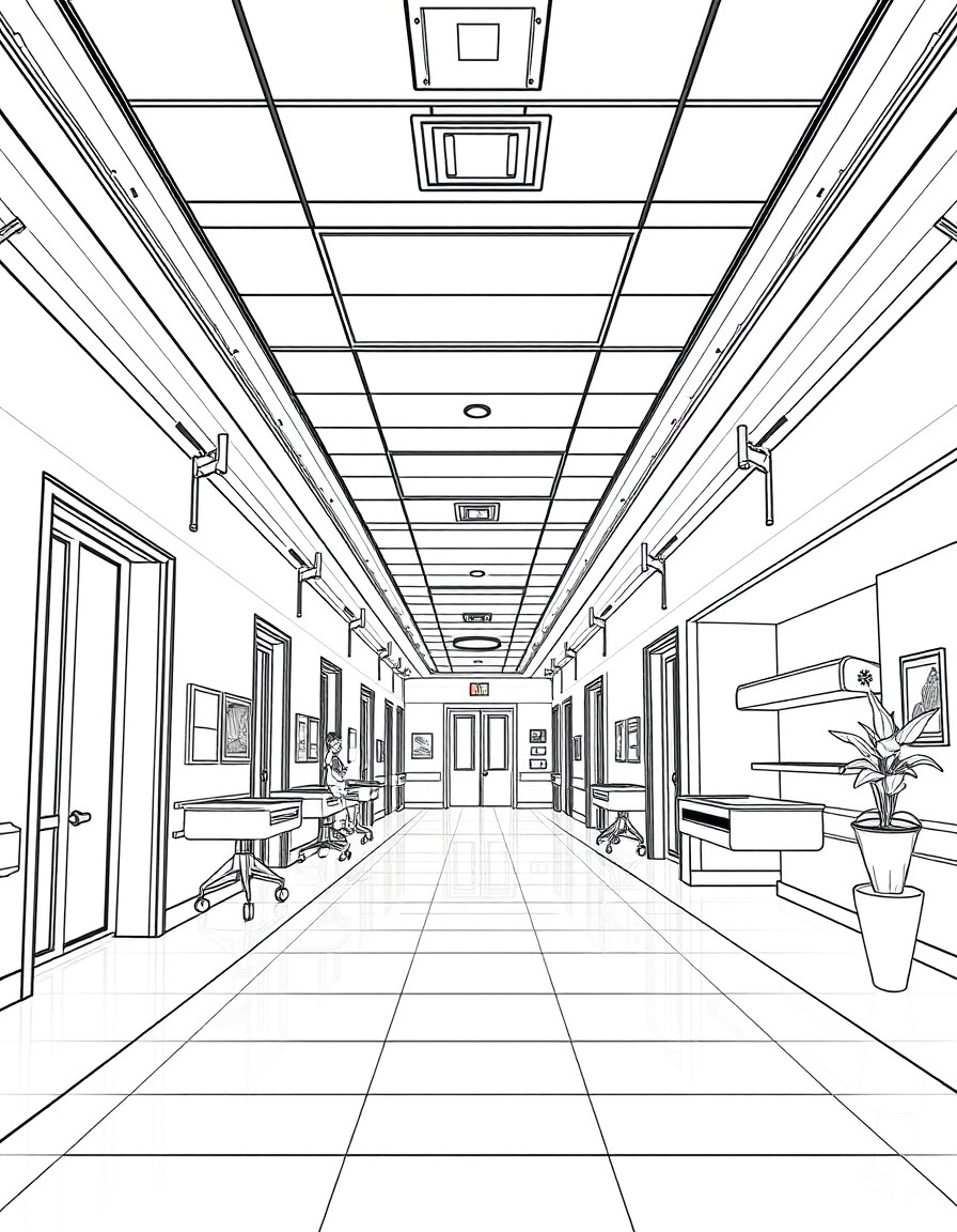 Interior design perspective image of a hospital.