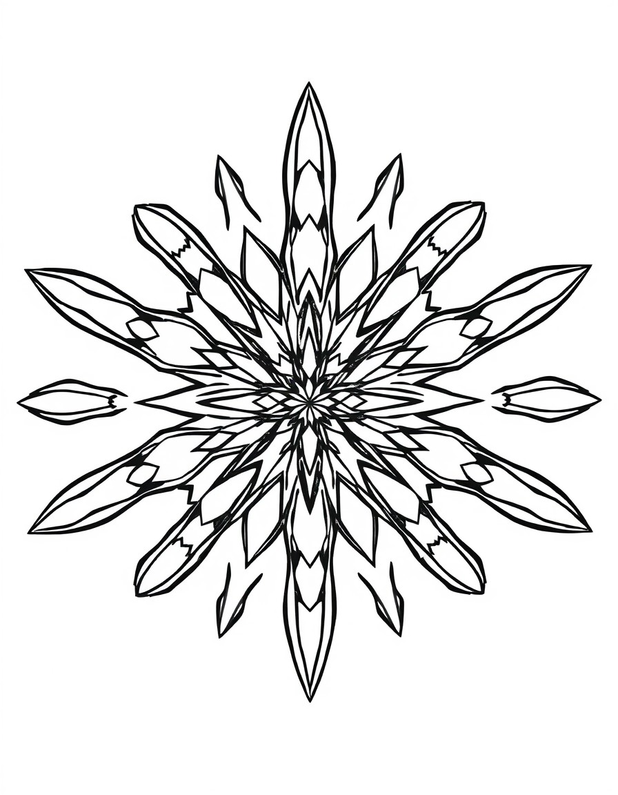 black and white coloring page with a unique geometric design. it should be 11 inches tall x 8.5 inches wide and made for print. the lines should be clear and even.