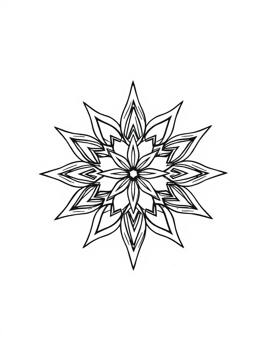 black and white coloring page with a unique geometric design. it should be 11 inches tall x 8.5 inches wide and made for print. the lines should be clear and even.
