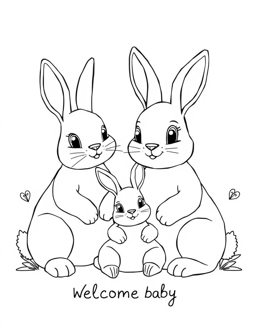 bunny family with one baby bunny "welcome baby"