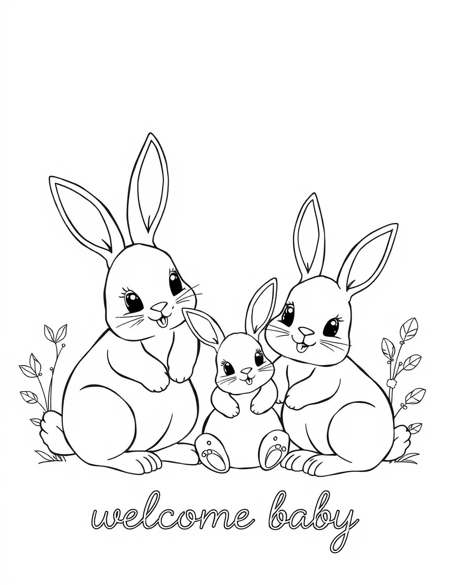 bunny family with one baby bunny "welcome baby"
