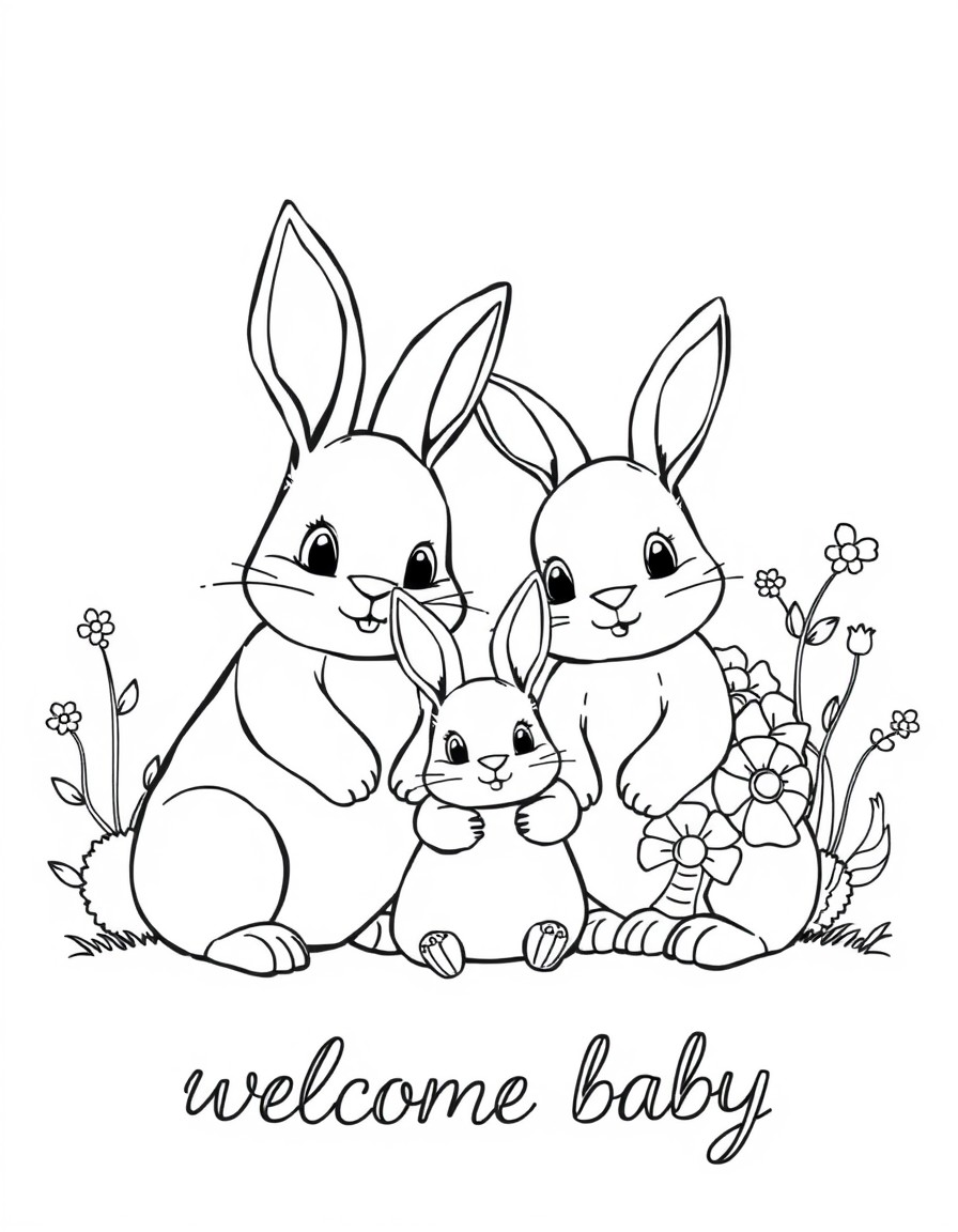 bunny family with one baby bunny "welcome baby"